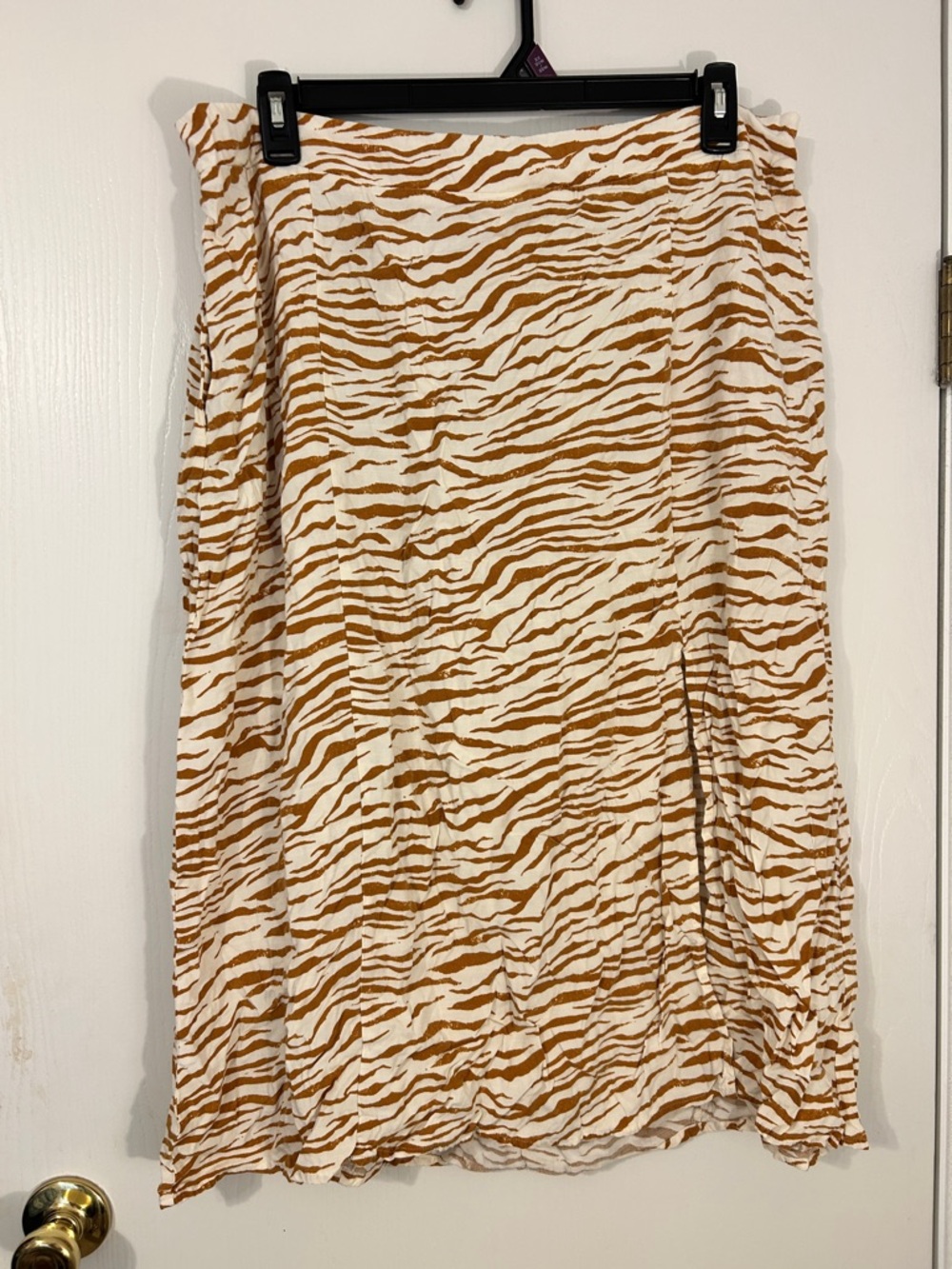 Ava & Viv Cream and Tan Zebra-Print Midi Skirt